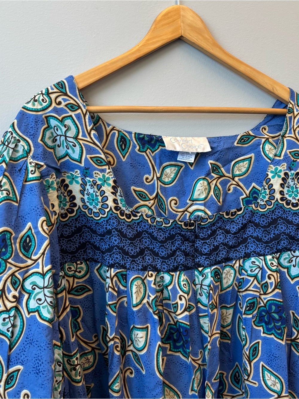Comfort Choice 5X House Dress Kaftan half zip Blue Floral Cotton Pockets - Picture 5 of 10